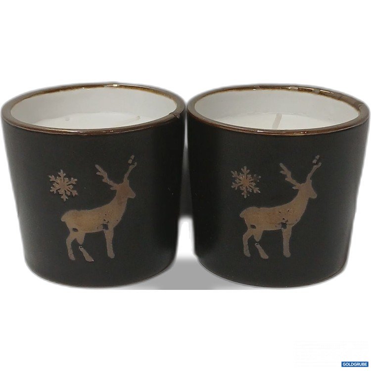 Artikel Nr. 929697: Teelicht Winter/Hirschmotiv, ca 6cm hoch, ca 6,5cm durchmesser, 2Stk
