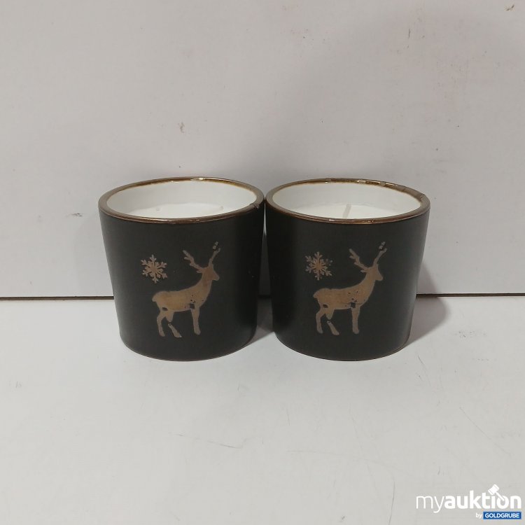Artikel Nr. 929697: Teelicht Winter/Hirschmotiv, ca 6cm hoch, ca 6,5cm durchmesser, 2Stk