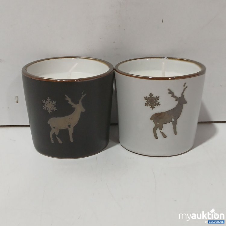 Artikel Nr. 929698: Teelicht Winter/Hirschmotiv 2 Farbig, ca 6cm hoch, ca 6,5cm durchmesser