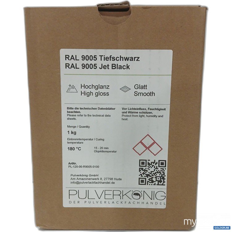 Artikel Nr. 982700: Pulverkönig Pulverlack, Tiefschwarz RAL 9005, Hochglanz, Glatt, 1kg, Art.Nr. PL-12000R90050100