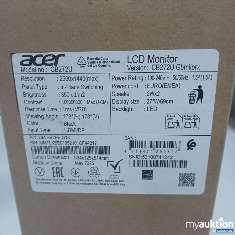 Artikel Nr. 979703 Artikel Nr. 979703: Acer LCD Monitor CB272U