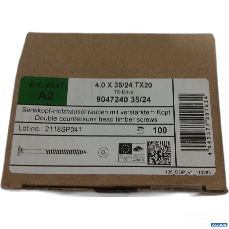 Artikel Nr. 959710: Senkkopf-Holzbauschrauben mit verstärktem Kopf 4,0X 35/24 TX20 100Stk