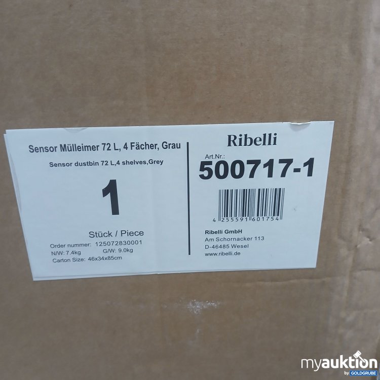 Artikel Nr. 447720 Artikel Nr. 447720: Ribelli Sensor Mülleimer 72L 4 Fächer grau 500717-1
