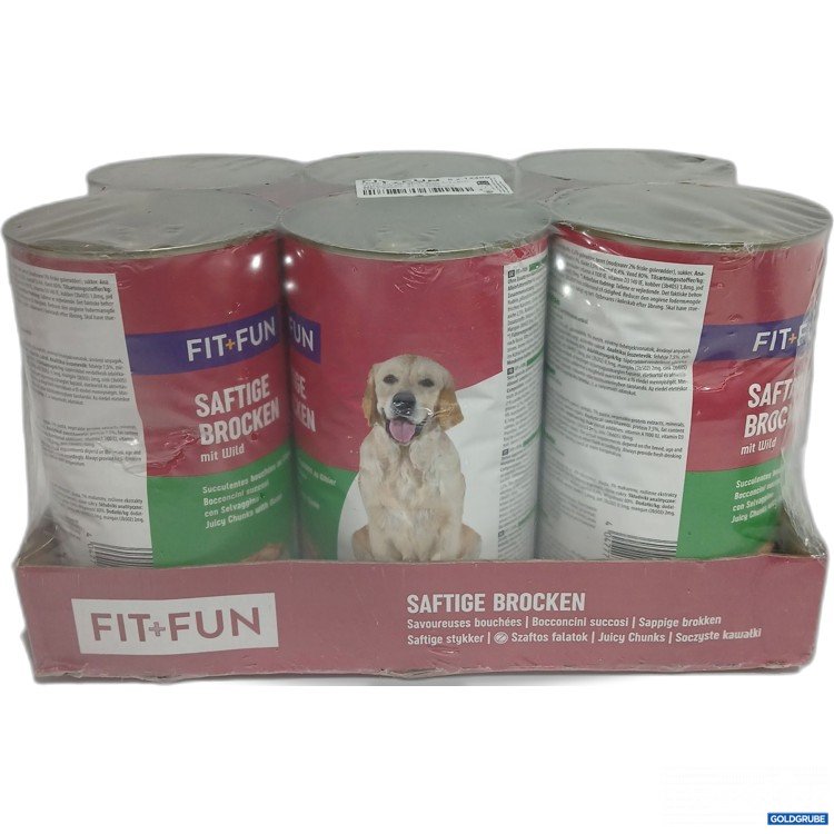 Artikel Nr. 893724 Artikel Nr. 893724: Fit+Fun Hundefutter saftige Brocken mit Wild 6x1240g