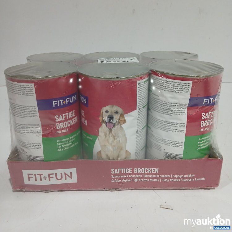 Artikel Nr. 893724 Artikel Nr. 893724: Fit+Fun Hundefutter saftige Brocken mit Wild 6x1240g
