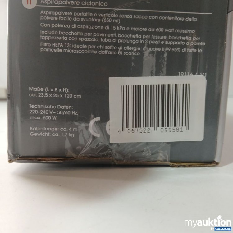 Artikel Nr. 921726: CLEANmaxx Zyklon-Staubsauger Hand- und Bodensauger in einem 240V 600W 650ml 1.7kg