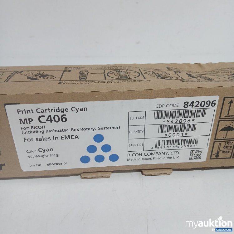 Artikel Nr. 872729 Artikel Nr. 872729: Ricoh Print Cartridge Cyan MP C406 101g