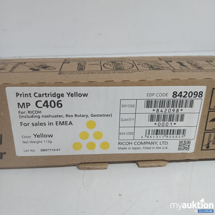 Artikel Nr. 872730 Artikel Nr. 872730: Ricoh Print Cartridge yellow MP C406 113g