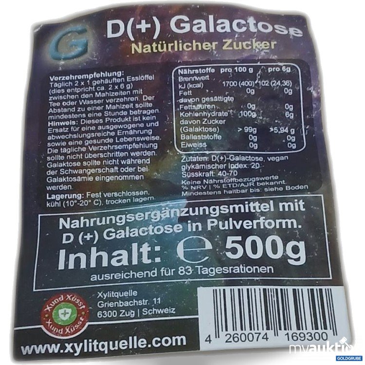 Artikel Nr. 996733 Artikel Nr. 996733: G D(+) Glactoss natürlicher Zucker 500g