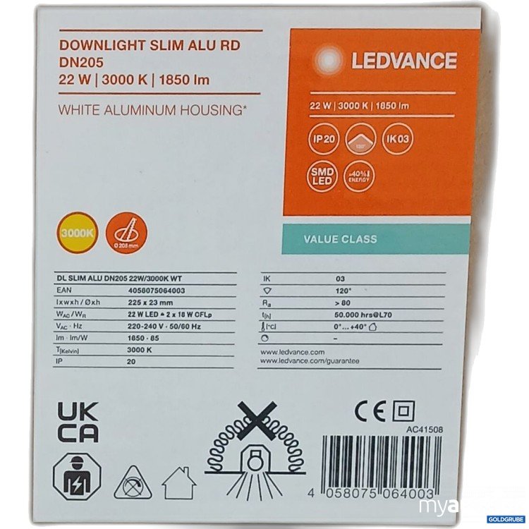 Artikel Nr. 978738: LEDVance Downlight Slim Alu RD DN205, 22W 1850lm, Art.No. 064003