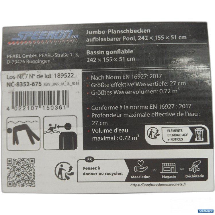 Artikel Nr. 997744 Artikel Nr. 997744: Speeron Jumbo-Planschbecken 242x155x51cm weiß