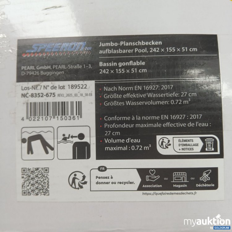 Artikel Nr. 997744 Artikel Nr. 997744: Speeron Jumbo-Planschbecken 242x155x51cm weiß