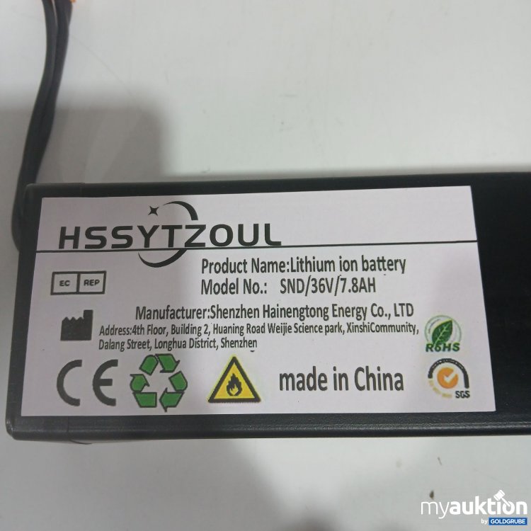 Artikel Nr. 872761 Artikel Nr. 872761: HSSYTZOUL Lithium Ion battery SND/36V/7.8Ah