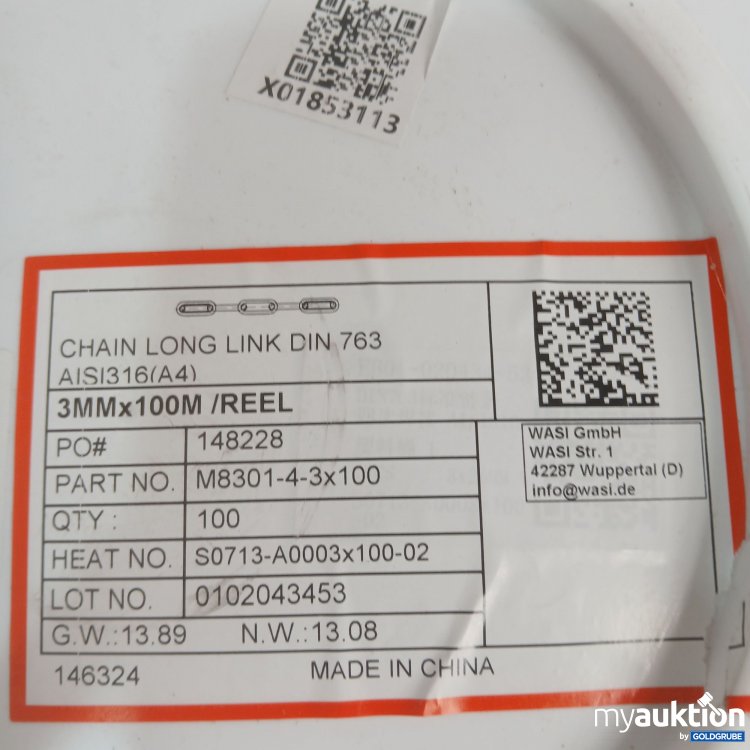 Artikel Nr. 444790 Artikel Nr. 444790: Wasi Chain Long Link Din 763 ,X01853113, 3mmx100m