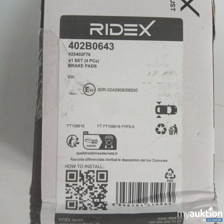 Artikel Nr. 984796: Ridex Bremsbeläge 402B0643 4Stk 