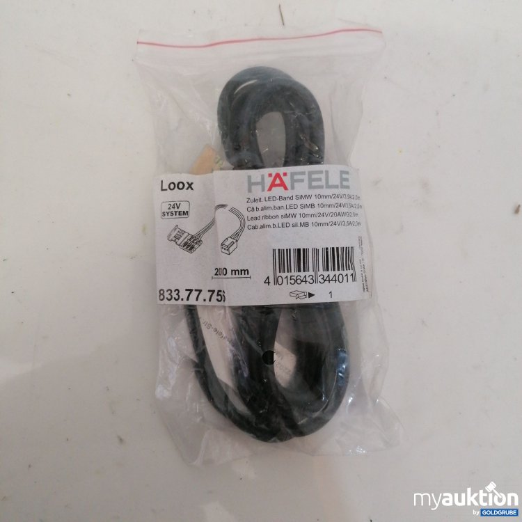 Artikel Nr. 380800 Artikel Nr. 380800: Häfele LOOX Zuleitung für LOX Led 3031 mit 24V Stecksystem und Clip 3.5A