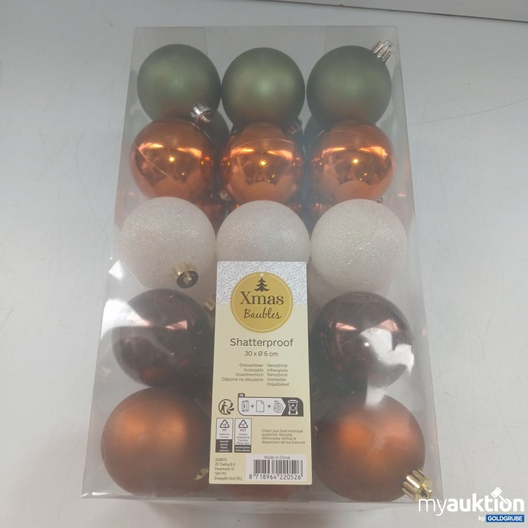 Artikel Nr. 914800: Xmas Baubles Shatterproof grün/weiß/braun 30Stk