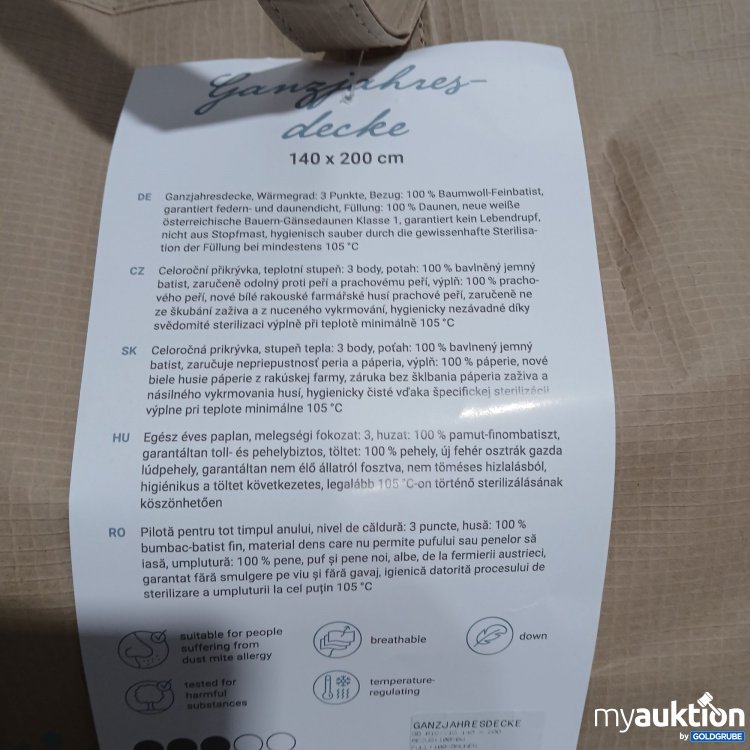 Artikel Nr. 950801: Bio:Vio Ganzjahres-Decke 140×220cm 