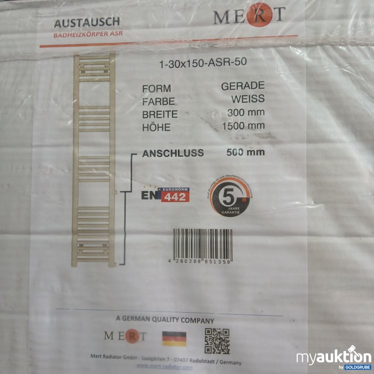 Artikel Nr. 440804: Mert Austausch Badheizkörper ASR gerade weiß 1500mm 
