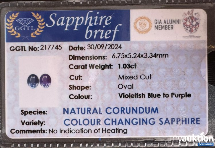 Artikel Nr. 388809: Natural Saphir 1.03ct Violetish Blue - Farbwechsel