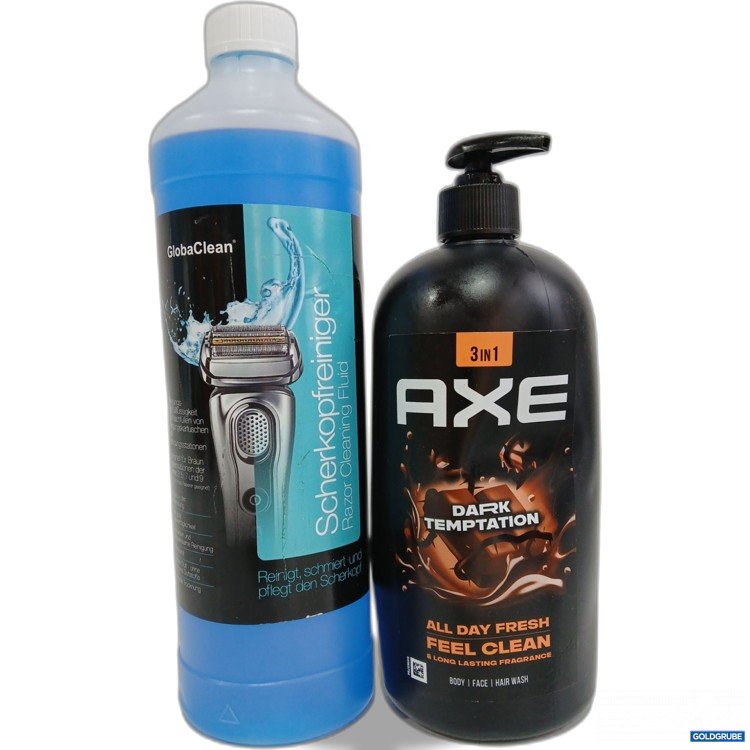 Artikel Nr. 990819 Artikel Nr. 990819: AXE Duschgel Dark Temptation 900ml + Globa Clean Scherkopfreiniger 1l