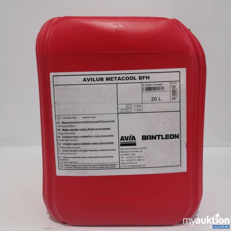 Artikel Nr. 442824: Avilub Metacool BFH Wassermischbarer Kühlschmierstoff Konzentrat 20L