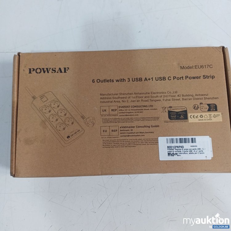 Artikel Nr. 987825 Artikel Nr. 987825: POWSAF Steckdosenleiste mit 6 Schuko-Steckdosen, 3 USB-A-Anschlüssen und 1 USB-C-Anschluss (B0D1CPNPKD)