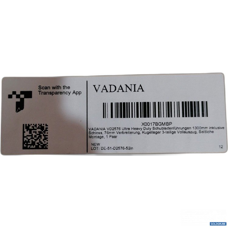 Artikel Nr. 887832: Vadania VD2576 Schubladenführungen 1300mm mit Schloss X0017BGMBP 