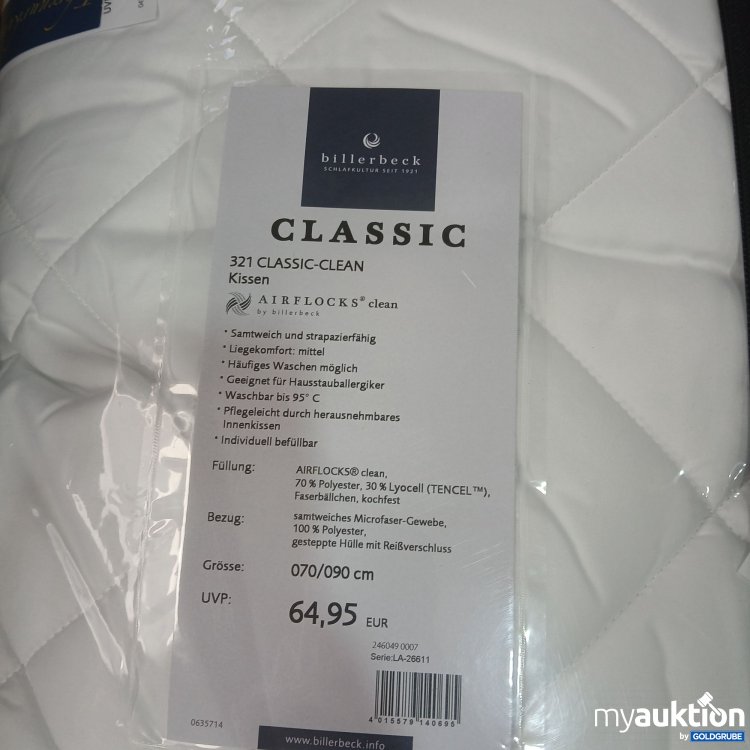 Artikel Nr. 971840: Billerbeck Classic 321 Classic-Clean Kissen 070/090cm 