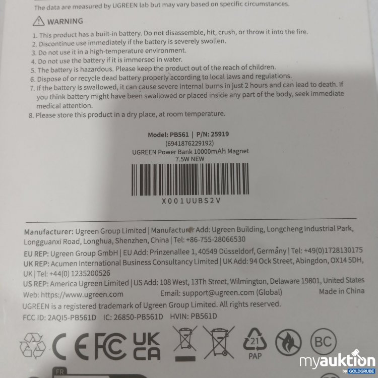 Artikel Nr. 471841 Artikel Nr. 471841: UGREEN Power Bank 10000mAh Magnetic Wireless 20W