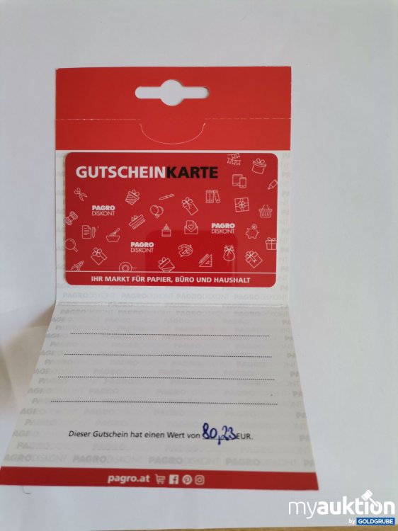 Artikel Nr. 845842 Artikel Nr. 845842: Pagro Gutschein Wert 80,23 Euro