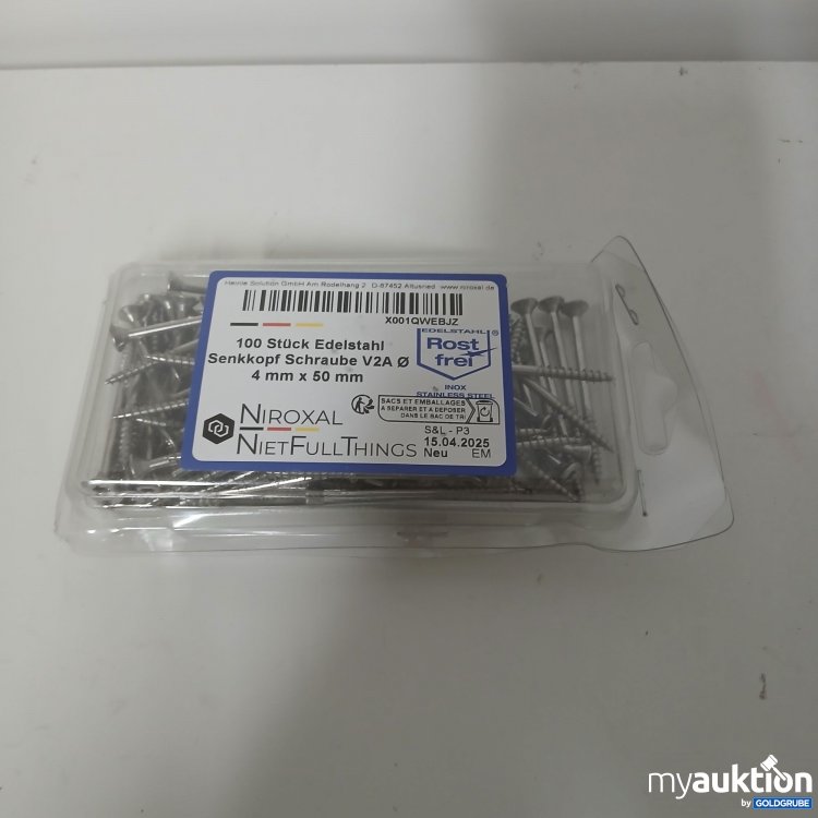 Artikel Nr. 916843: Niroxal NietFullThings 100 Stück Edelstahl Senkkopf Schraube V2A 4mm x50mm