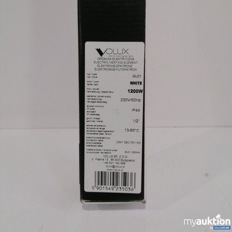 Artikel Nr. 438844: Volux GL01 Elektroheizstab mit Temperaturregler weiß 1200W, 230V/50Hz