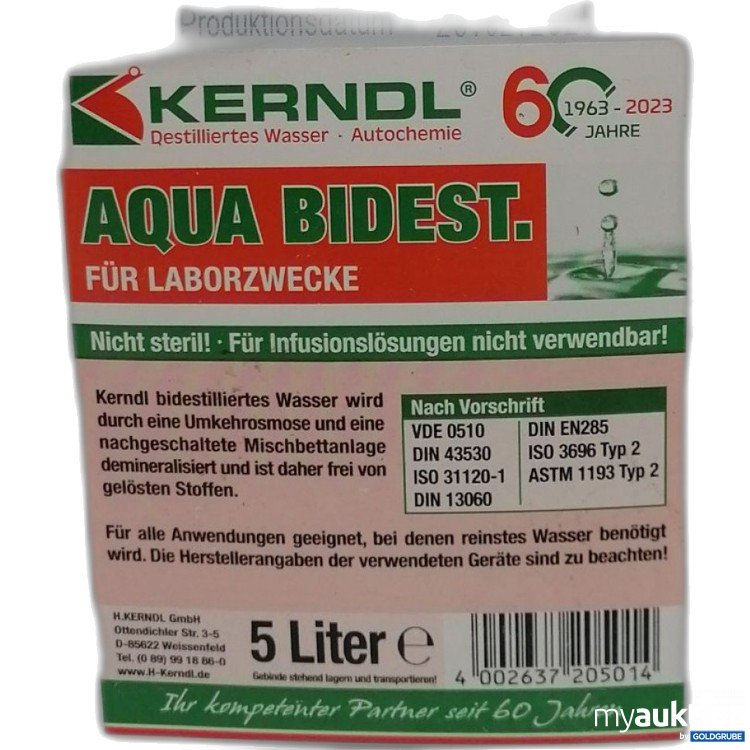 Artikel Nr. 890851: Kerndl Aqua Bidest für Laborzwecke 5L 