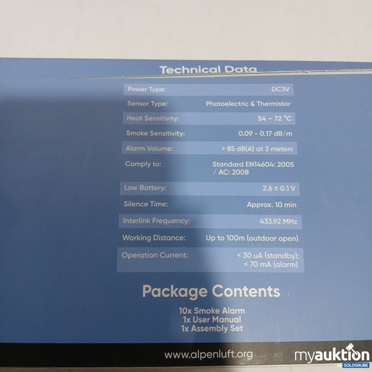 Artikel Nr. 957852: Alpenluft Smoke & Heat Alarm 2in1 10x Alarm 1x User Manual 1x Assembly Set 