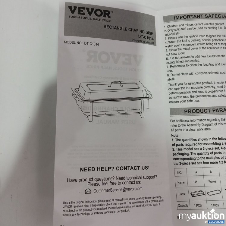 Artikel Nr. 814855 Artikel Nr. 814855: Vevor Tough Tools Rectangle Chafing Dish DT-C1014