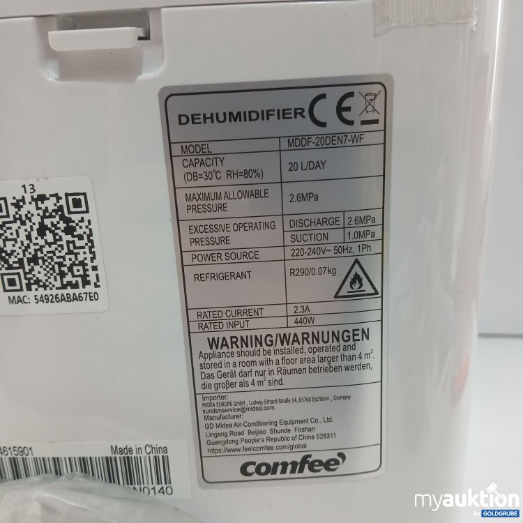 Artikel Nr. 980856 Artikel Nr. 980856: Comfee Luftentfeuchter Model: MODF-20DEN7-WF