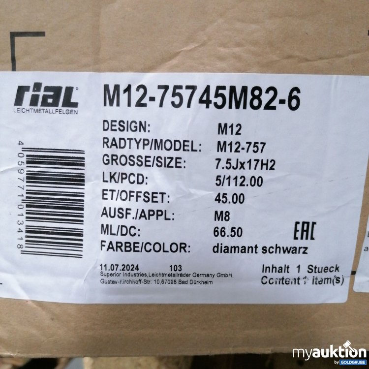 Artikel Nr. 427860 Artikel Nr. 427860: Rial Felge M12-75745M82-6
