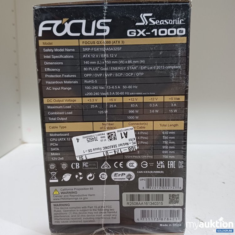 Artikel Nr. 986860 Artikel Nr. 986860: Seasonic Focus ATX3 GW-1000