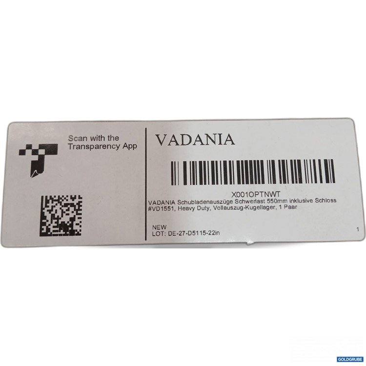 Artikel Nr. 957861: Vadania Schubladenauszüge Schwerlast 550mm inklusive Schloss 