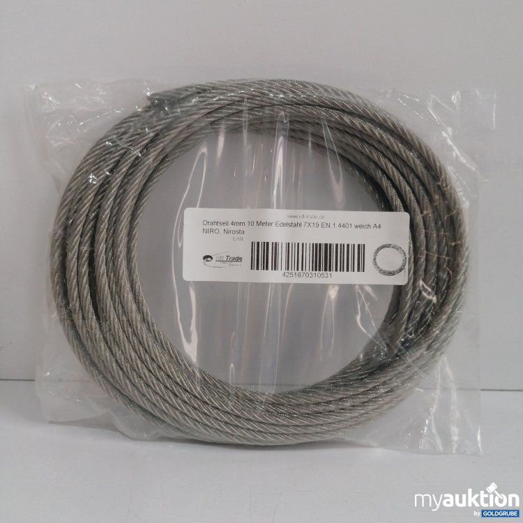 Artikel Nr. 850866: Idt Trade Drahtseil 4mm, 10m Edelstahl 7x19 EN weich A4 Nirosta