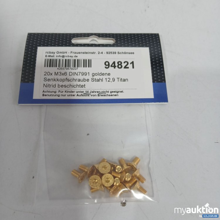 Artikel Nr. 962867: Rcbay Senkkopfschraube Stahl 12,9 Titan Nitrid beschichtet 20x M3x6 DIN7991 