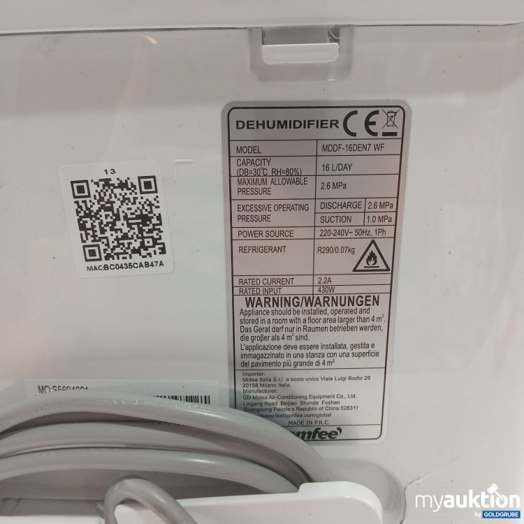 Artikel Nr. 980867 Artikel Nr. 980867: Comfee Luftentfeuchter Model: MODF-16DEN7-WF