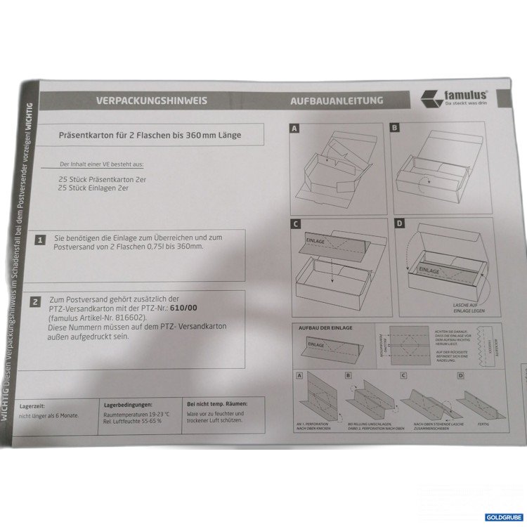 Artikel Nr. 441868: Famulus Präsentkarton für 2 Flaschen bis 360mm Länge 25Stk