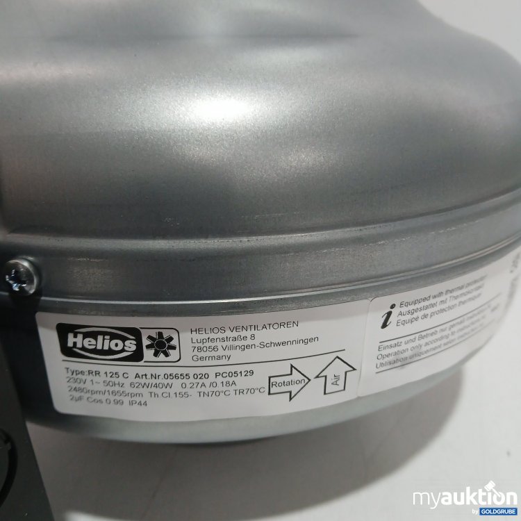Artikel Nr. 478869: Helios Ventilator Typ RR 125C 62W 40V
Art.Nr 05655020 PC05129