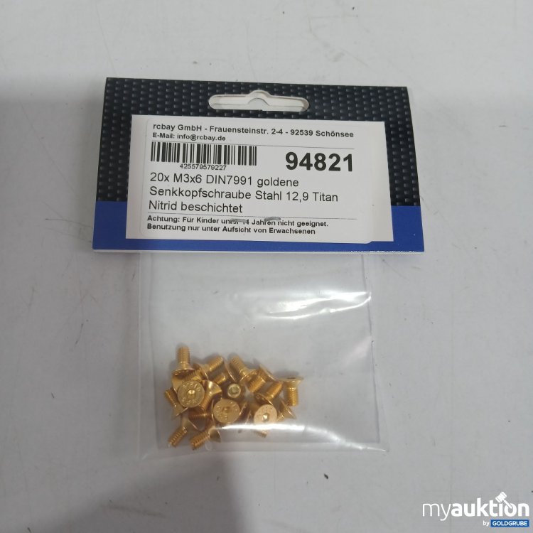 Artikel Nr. 962869: Rcbay Senkkopfschraube Stahl 12,9 Titan Nitrid beschichtet 20x M3x6 DIN7991 