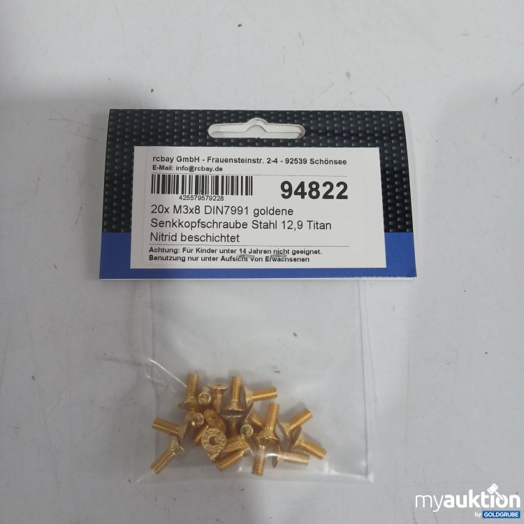 Artikel Nr. 962870: Rcbay Senkkopfschraube Stahl 12,9 Titan Nitrid beschichtet 20x M3x8 DIN7991 