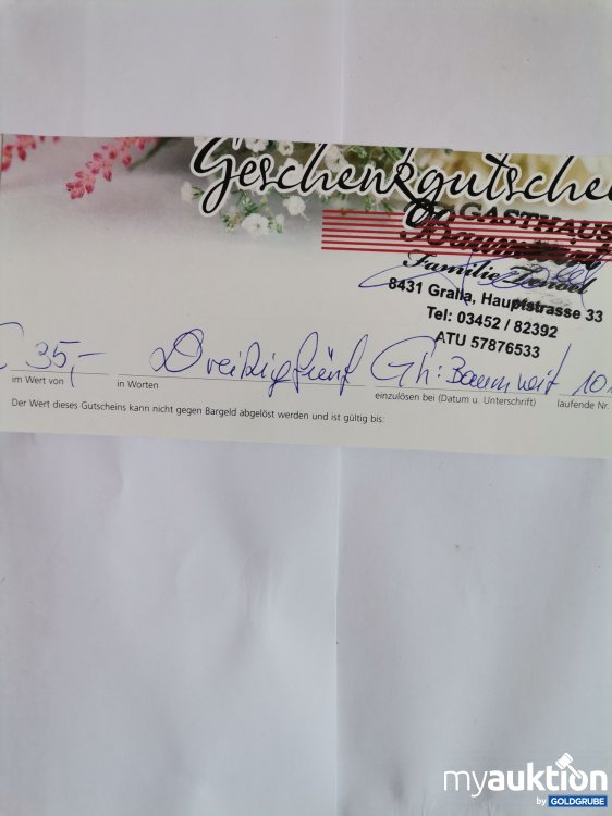 Artikel Nr. 845871: Gasthaus Baumwirt Gralla Gutschein Wert 35 Euro 