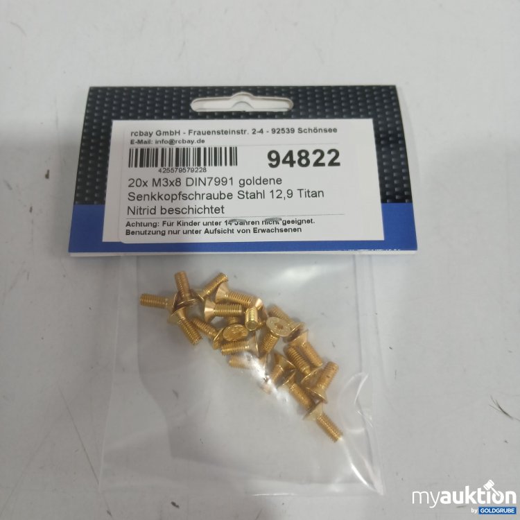 Artikel Nr. 962872: Rcbay Senkkopfschraube Stahl 12,9 Titan Nitrid beschichtet 20x M3x8 DIN7991 