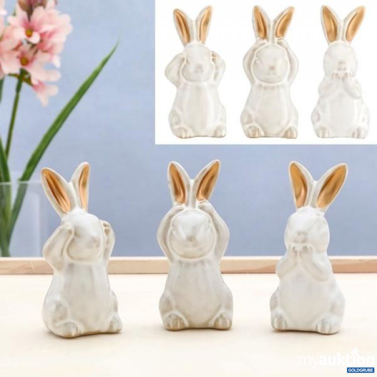 Artikel Nr. 922879: Hase sitzend mit goldenen Ohren, weiß, 7x3cm